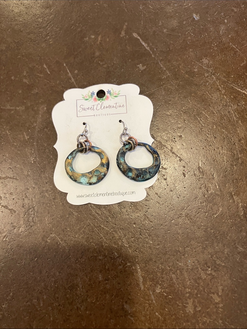 Teal and Gold Patina Hoop Earrings